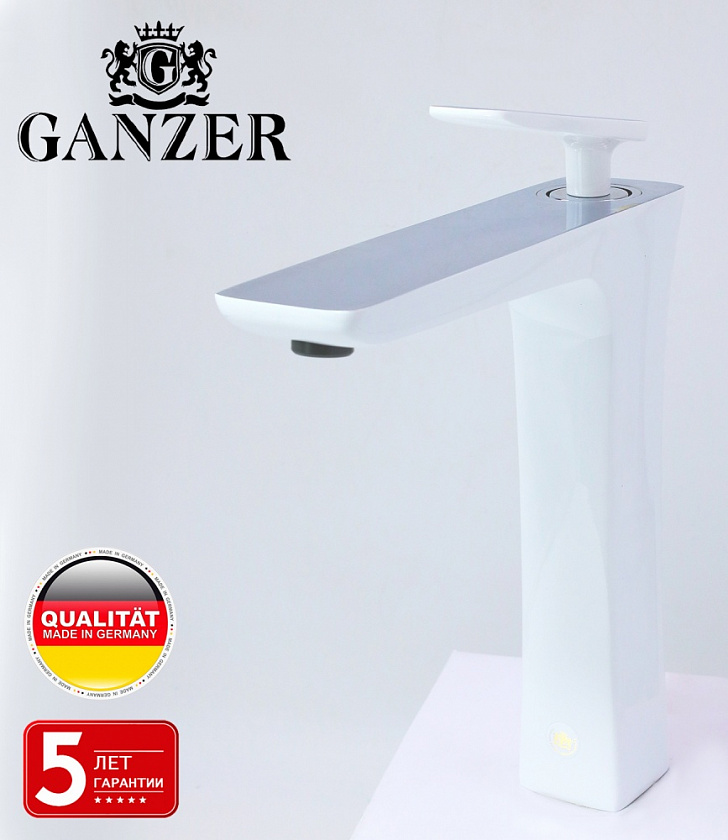 Смеситель для умывальника высокий белый+хром Ganzer GZ51012-F