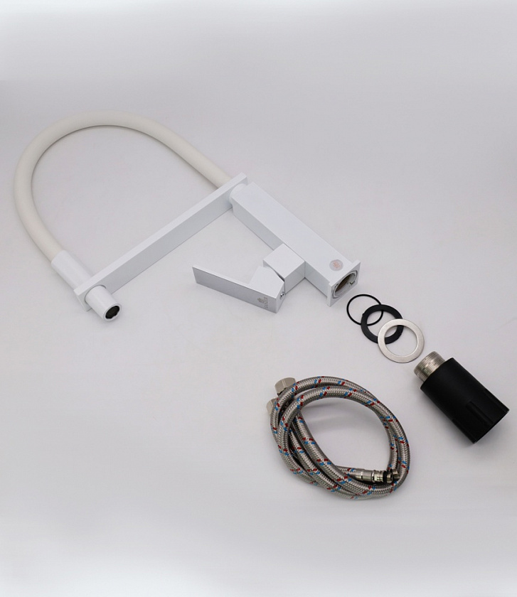 Смеситель для кухни с гибким изливом белый Ganzer GZ16037-F